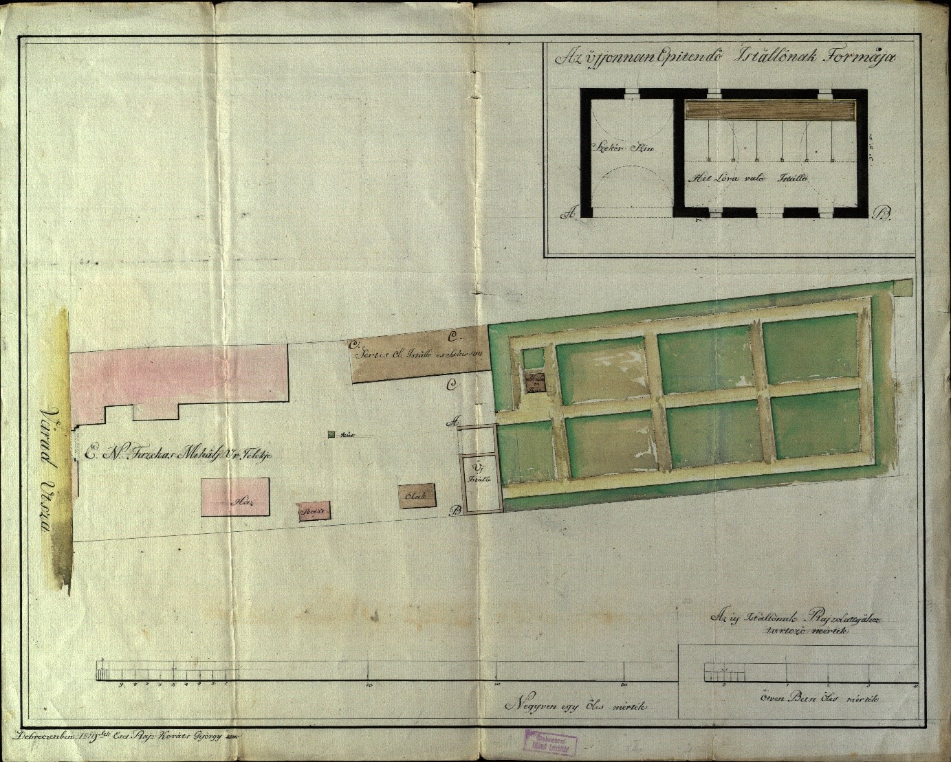 Fazekas Mihály háza és kertje 1819-es helyszínrajzon