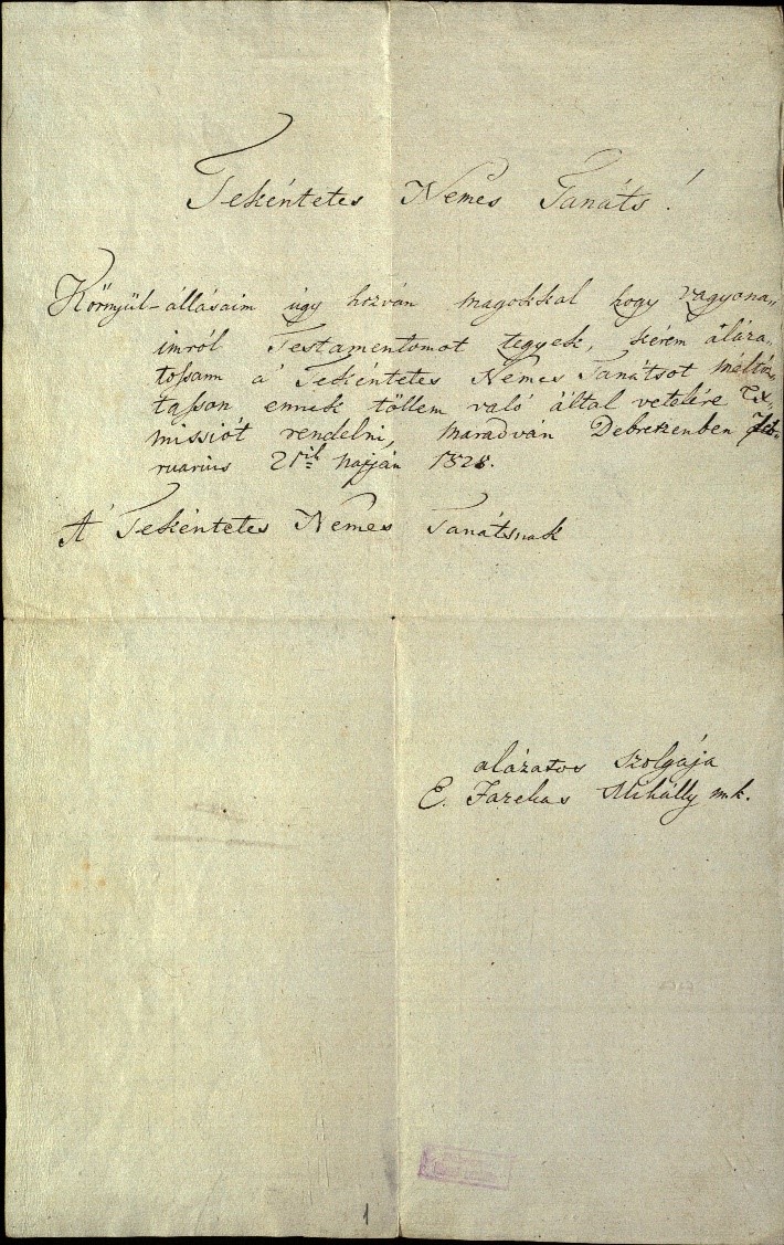 „Eskütt” Fazekas Mihály kérelme a „Nemes Tanáts”-hoz