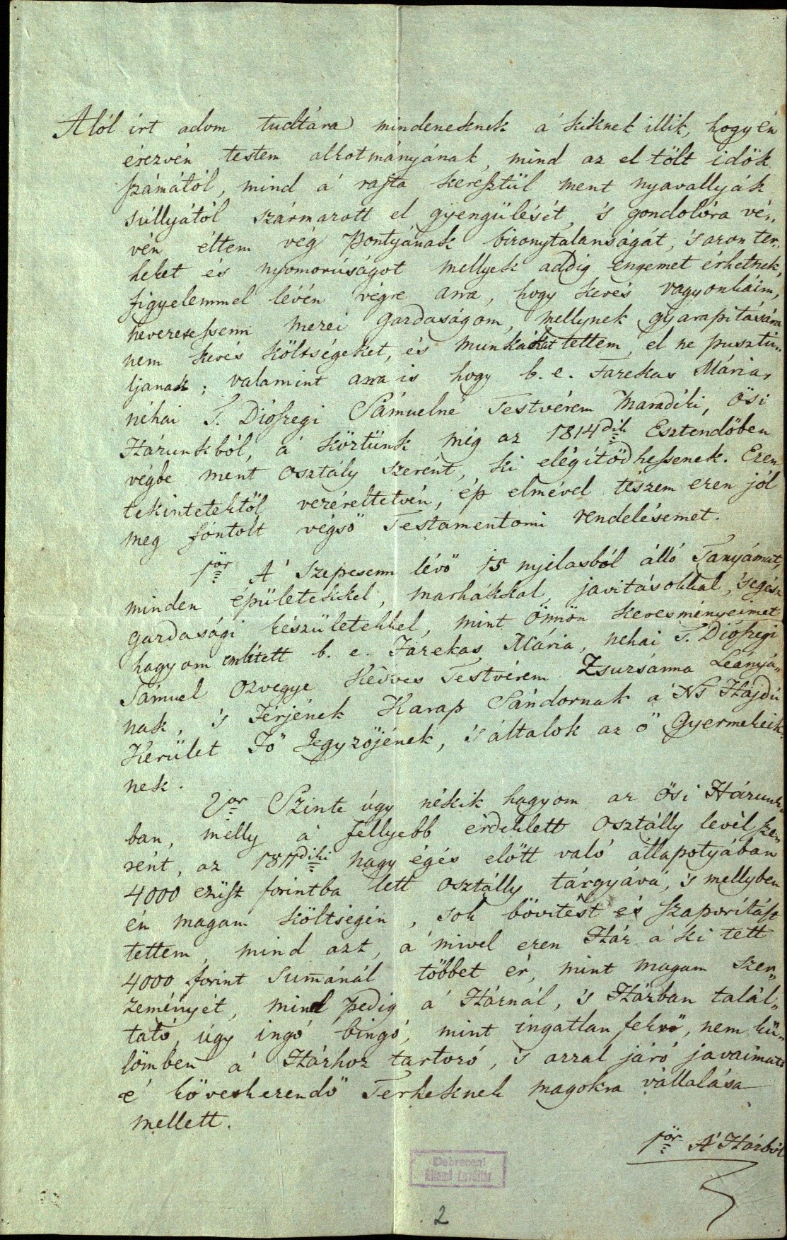 A végrendelet első oldala