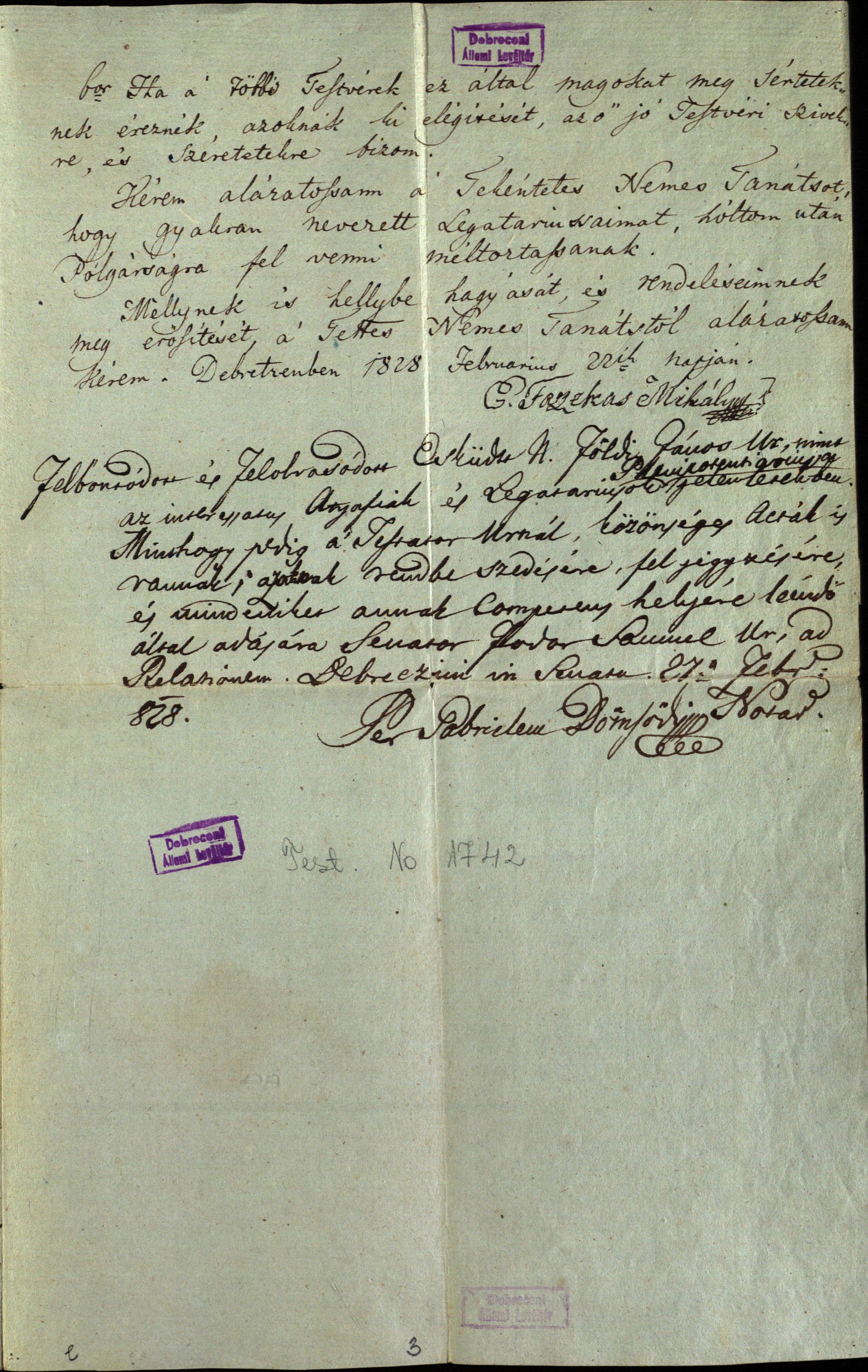 A végrendelet harmadik (utolsó) oldala a felbontás rájegyzésével